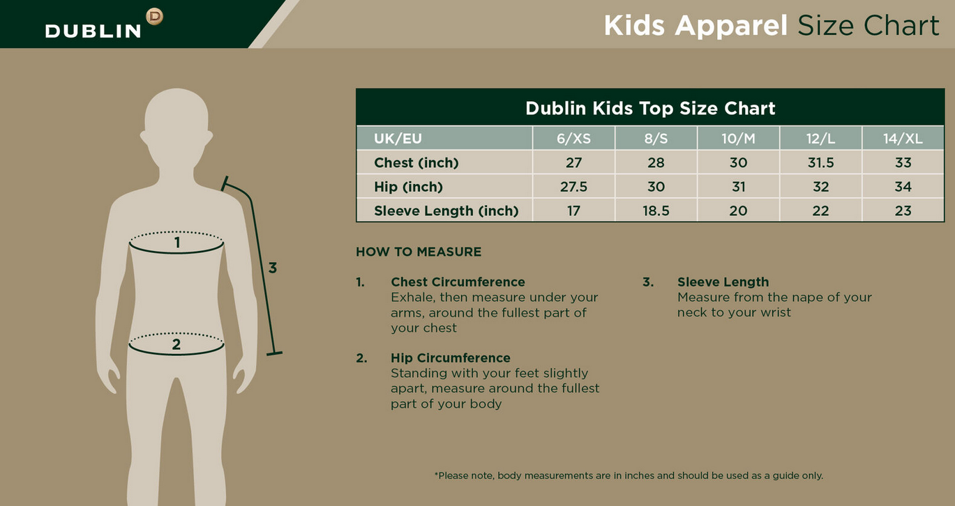 2025 DUBLIN JUNIOR APPAREL  Size Chart